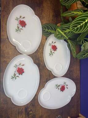Vintage Federal Glass Company Rosecrest Milk Glass Snack Plates (Set of 4)